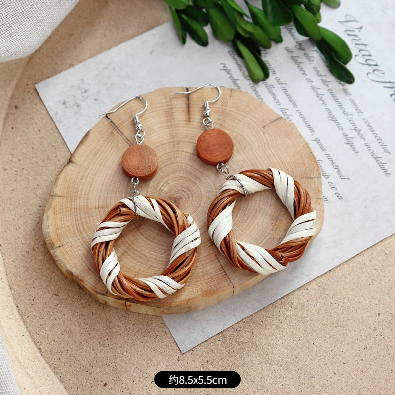 Wholesale Straw Rattan Woven Alloy Earrings